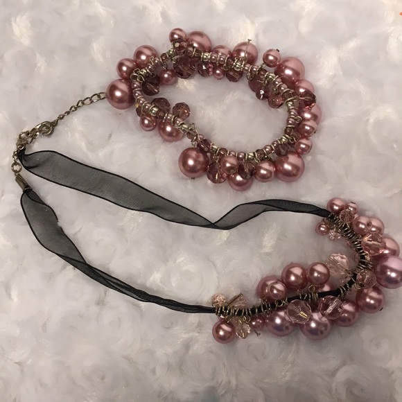 PEARLS Vintage oversized in Pink-bracelet and Necklace BOLD STAND OUT 2 in set - Picture 4 of 5